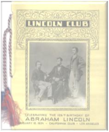 Vintage Lincoln Club membership card with a sepia photograph and decorative border.