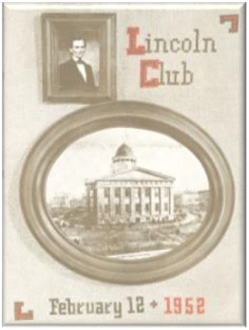 Historical photo of the Lincoln Club with portraits and building image.