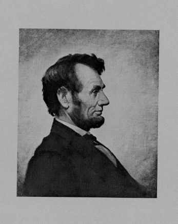 Black and white profile portrait of Abraham Lincoln.